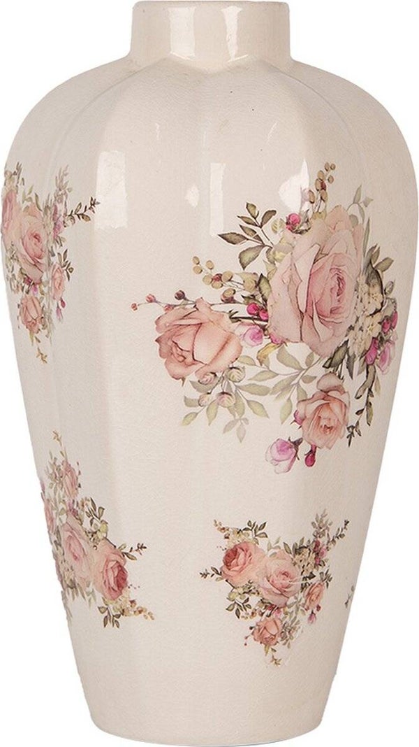 Clayre & Eef Vaas Ø 21x35 cm Beige Keramiek Bloemen