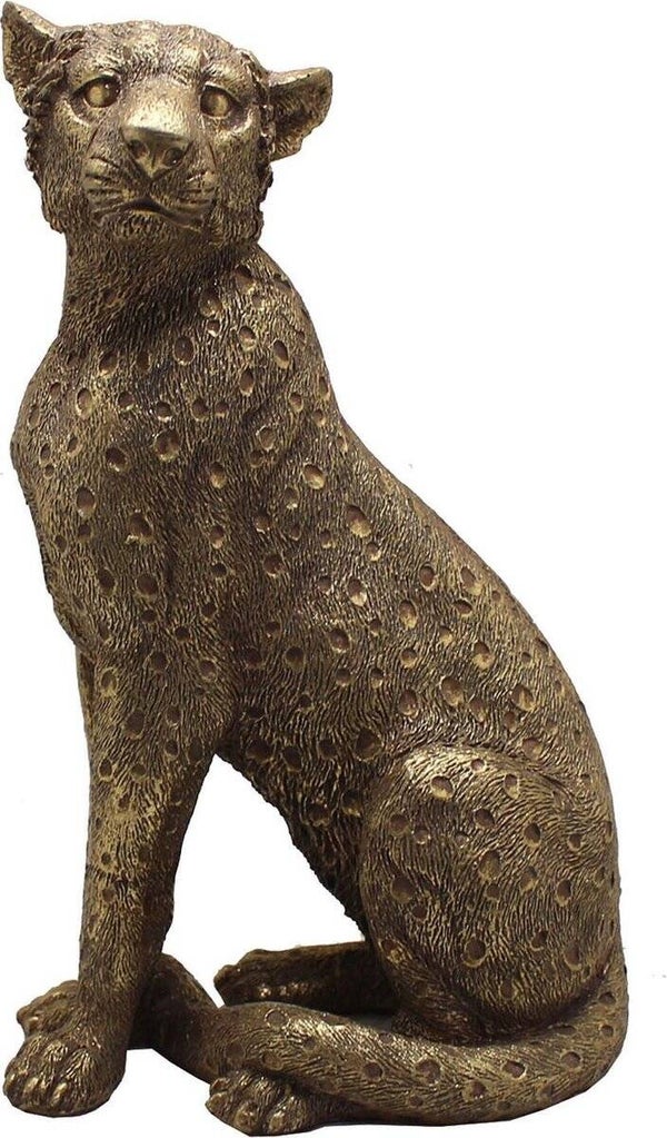 BEELD PANTER GOUD 14X11X27CM POLYRESIN