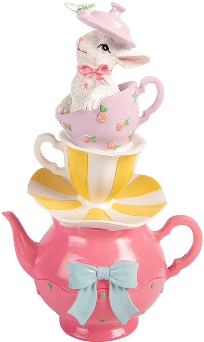 Decoratie Beeld Konijn 16x13x26 cm Wit Kunststof