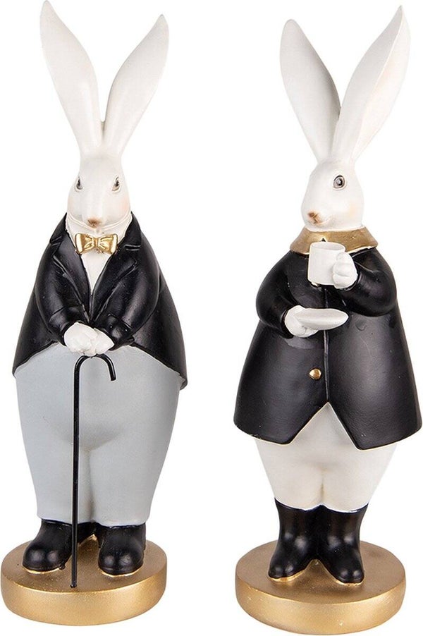 Clayre & Eef Beeld Konijn 13x11x34 / 13x11x34 cm Zwart Grijs