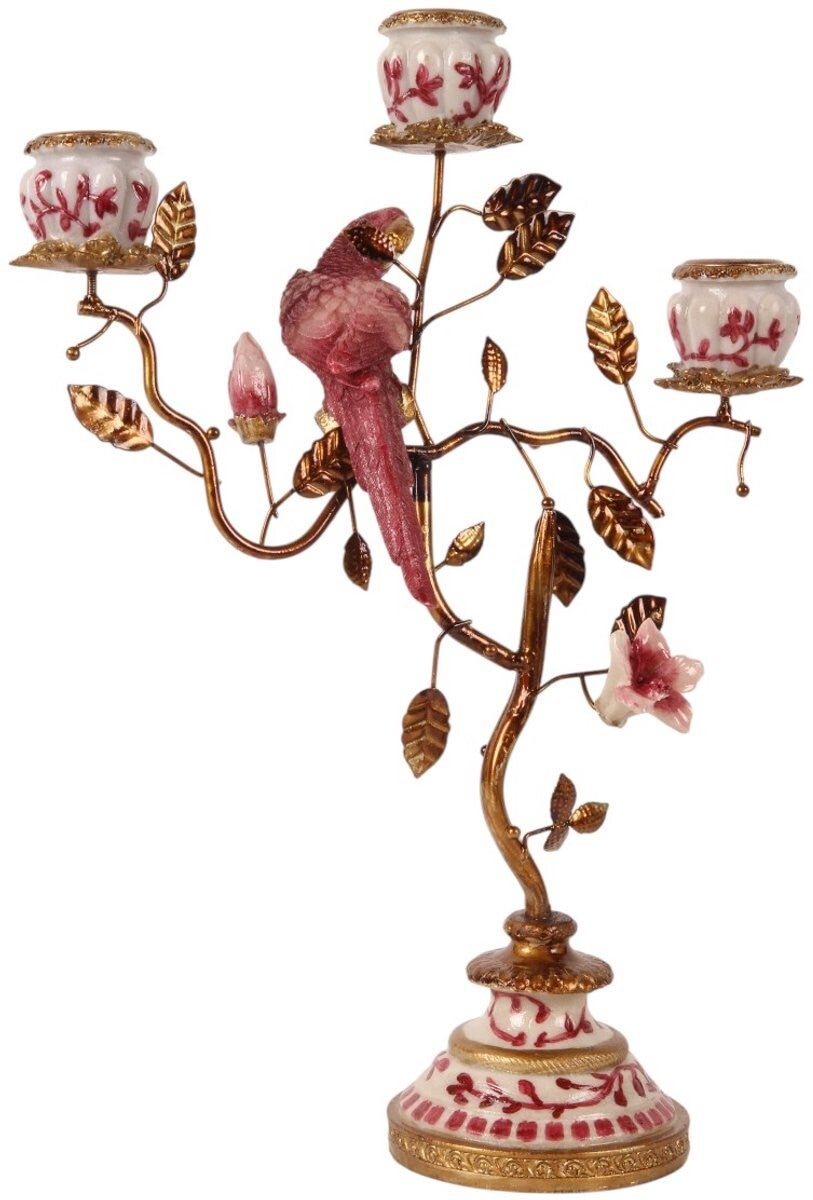 Baroque - Kandelaar Papegaai 22,5 cm - Rood - Resin - 31.5x22,5x9 - Polyresin