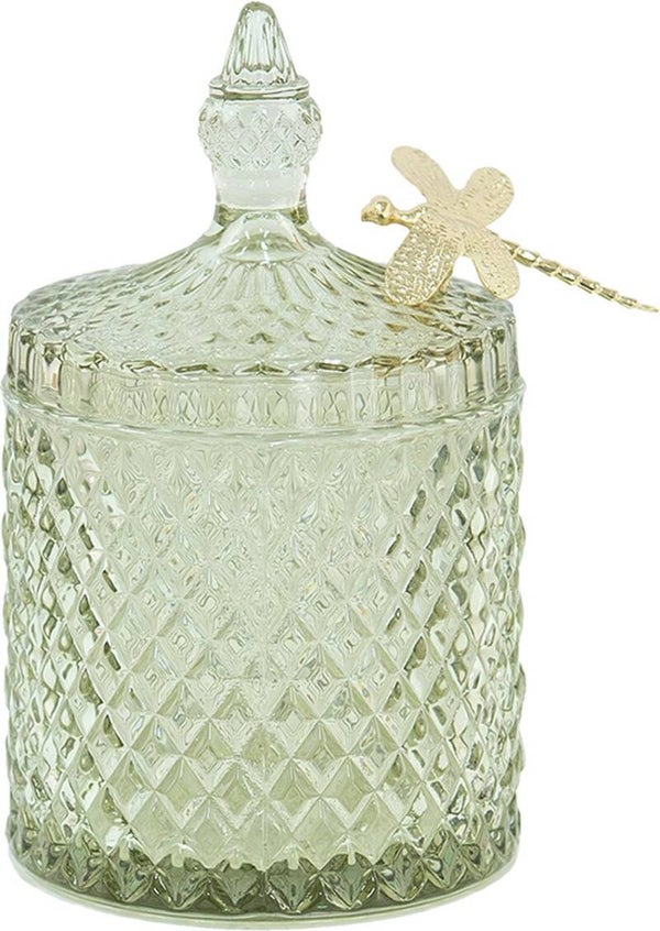 Clayre & Eef Glazen potje Ø 13*18 cm Groen Glas Rond Libelle