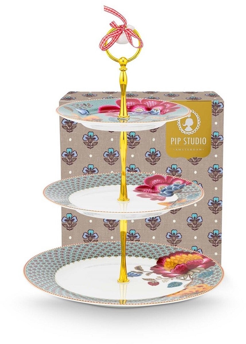 Pip studio-Taartstandaard/etagère -3 lagen-Blooming Tales Fantasy Bleu-Porselein