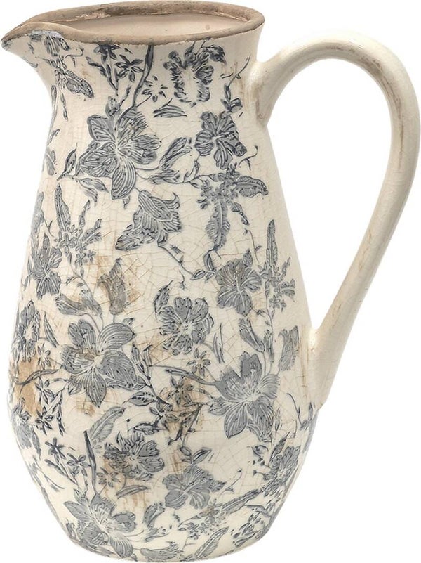 Clayre & Eef Decoratie Kan 24x17x30 cm Grijs Beige Keramiek Bloemen