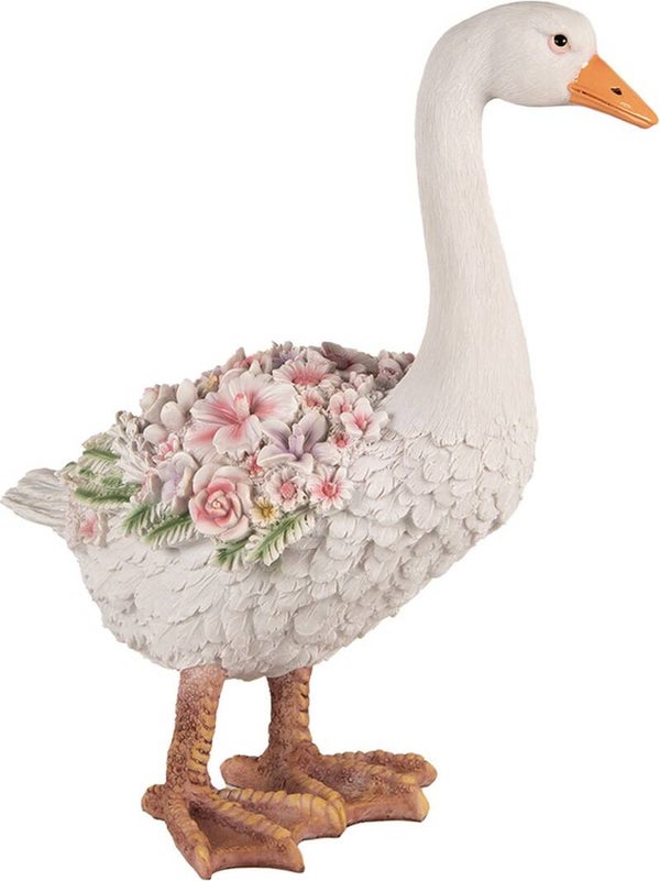 Clayre & Eef Beeld Gans 45 cm Wit Roze Polyresin