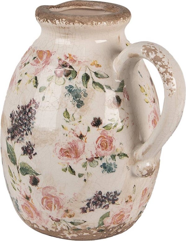 Decoratie Kan 17x13x18 cm Beige Roze Keramiek Bloemen