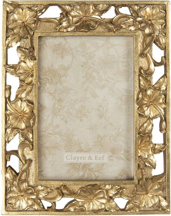 Clayre & Eef Fotolijst 10x15 cm Goudkleurig Kunststof Bloemen