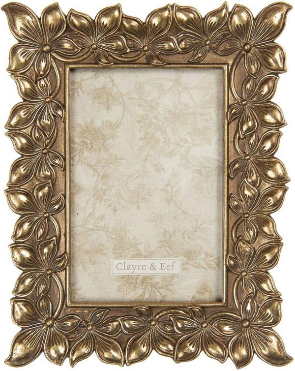Clayre & Eef Fotolijst 10x15 cm Goudkleurig Kunststof Bloemen