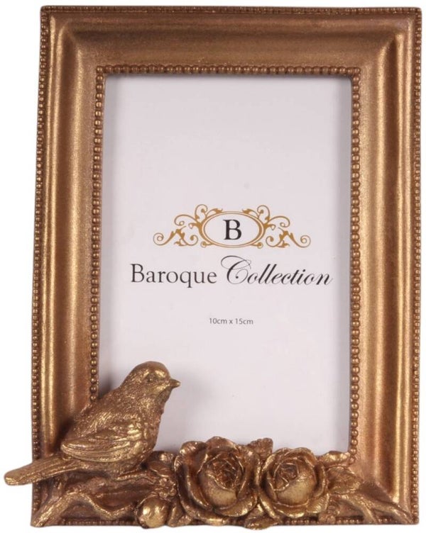 Baroque Fotolijst Vogel 10x15 cm - Goud - Resin- Staand - 19.5x15.5x3 - Polyresin