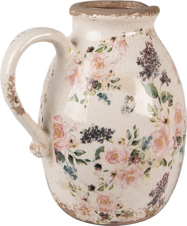 Decoratie Kan 20x16x22 cm Beige Roze Keramiek Bloemen