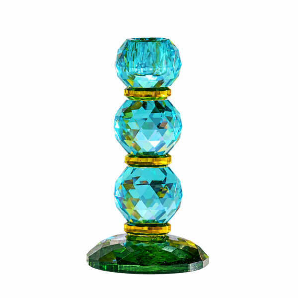 Werner Voß Kandelaar Fancy Crystal Groen Blauw – kleurrijke glazen kandelaar 17 cm