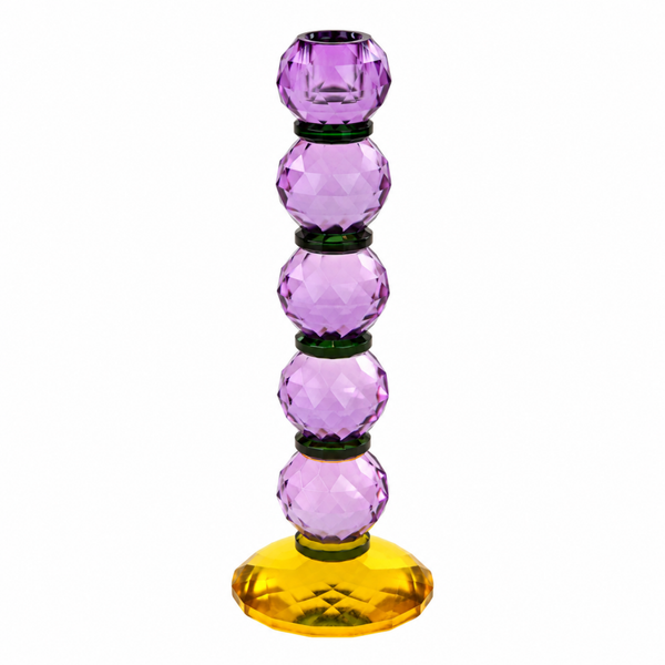 Werner Voß Kandelaar Fancy Crystal paars geel – kleurrijke glazen kandelaar 27 cm