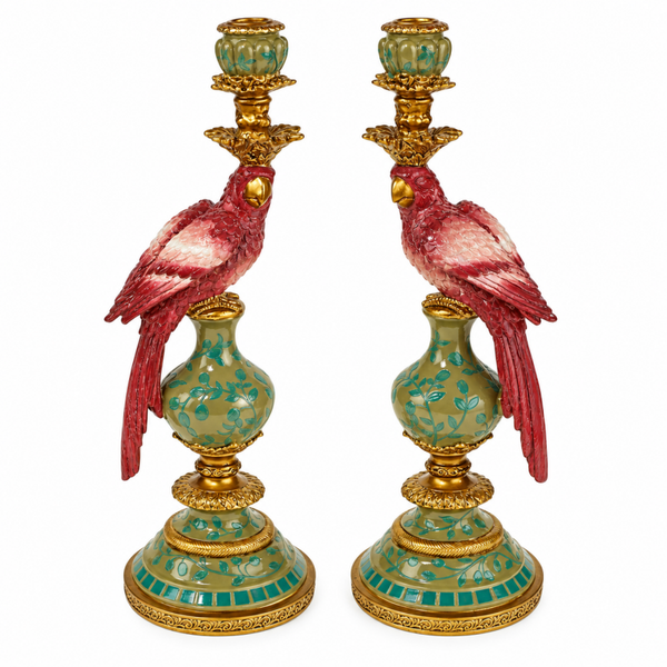 Werner Voß Kaarsenhouder papegaai set 2 stuks, roze, polyresin, 14x13x39,5 cm