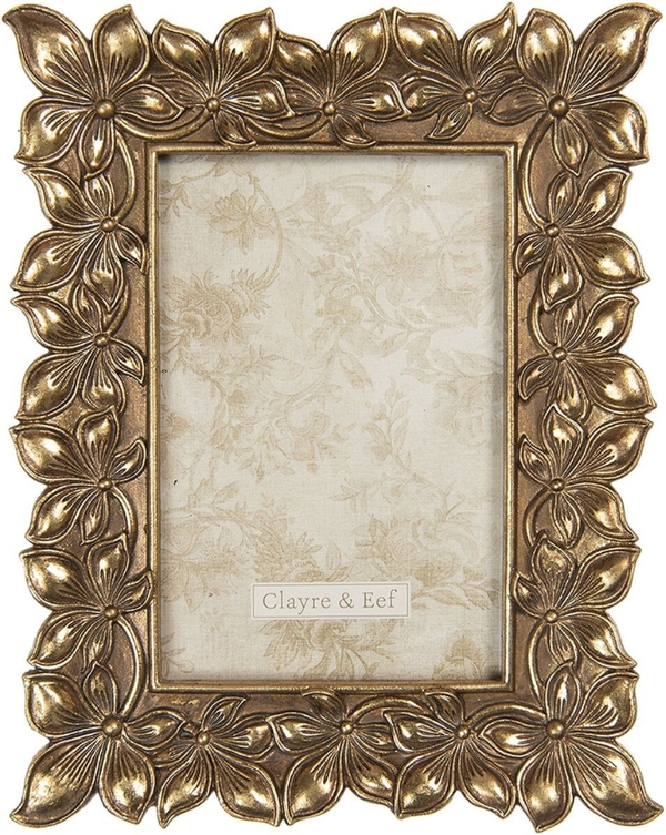 Clayre & Eef Fotolijst 10x15 cm Goudkleurig Kunststof Rechthoek Bloemen