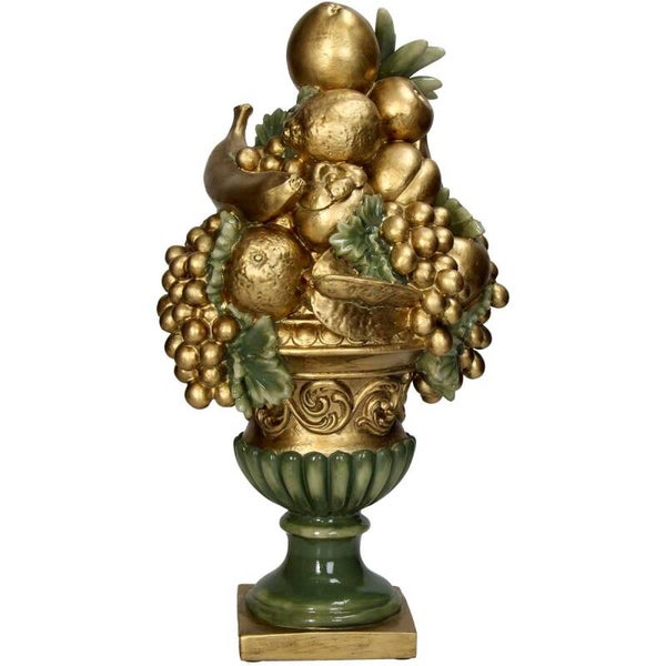 decoratie ornament fruit goud/groen polyresin 23.5x23.5x42.8cm