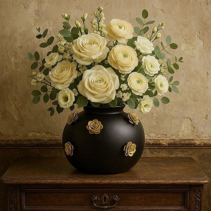 Colmore vaas met bronzen rozen alu/mat zwart Ø39x34cm