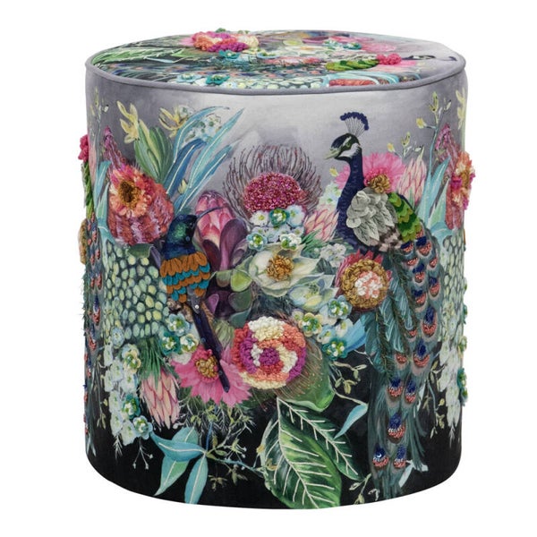 Handgemaakte poef fleury pauw 40x40x45cm