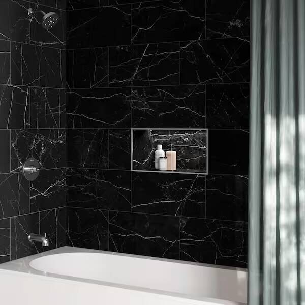 Impero Black 12 in. x 24 in. Marble Look Porcelain Floor and Wall Tile (15.50 sq. ft. /Case)