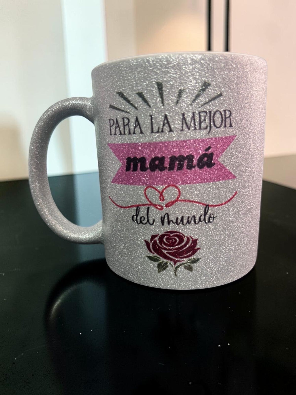 Taza Plateada con glitter personalizada 10 de Mayo