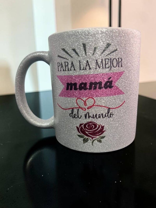 Taza Plateada con glitter personalizada 10 de Mayo