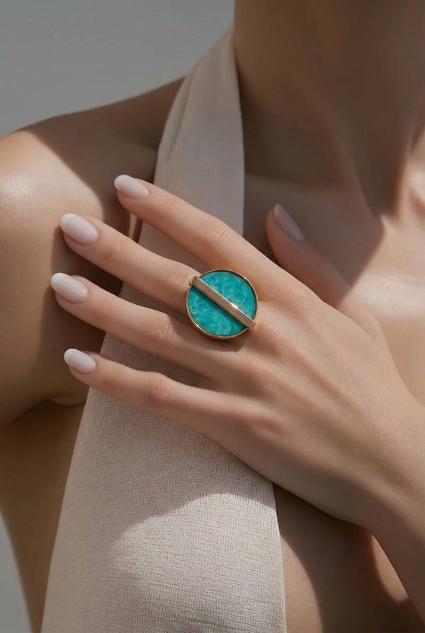 Anillo Verde agua y dorado