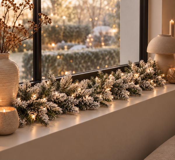 PRE ORDER Kunst Sneeuw Guirlande | Met LED Verlichting | Verkrijgbaar in 2 maten