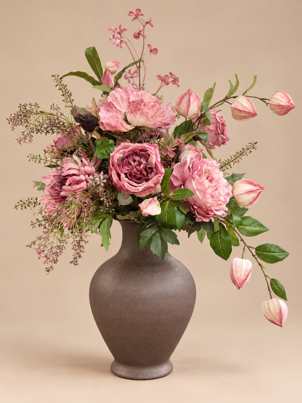 Zijden Bloemen Boeket ‘Oud Roze’ | Inclusief Vaas