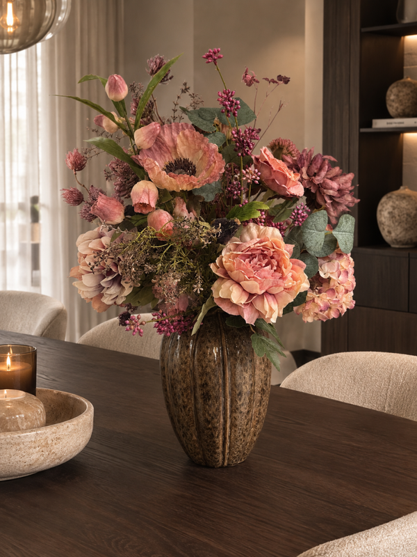 Zijden Bloemen Boeket ‘Oud Roze’ Inclusief Vaas