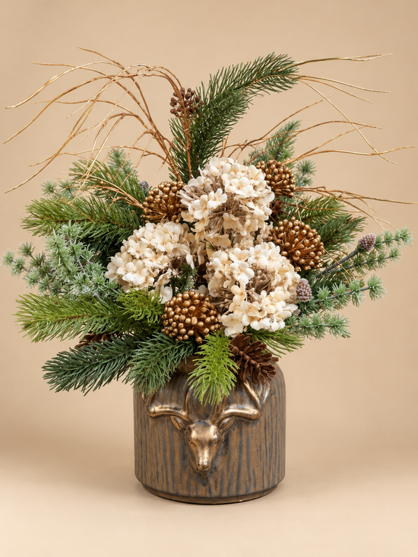 Kerst Bloemstuk Zijden Bloemen | Inclusief Vaas