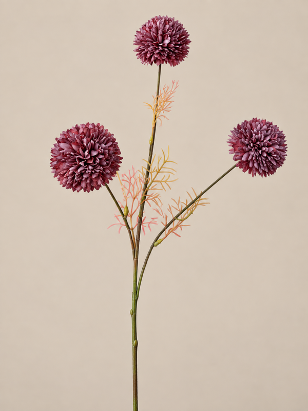 Zijden Pom Pom Kunstbloemen | Aubergine