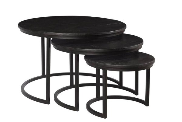 Salontafel Set van 3 Zwart 'Jerrel Kala' – Rond Mangohout & Staal