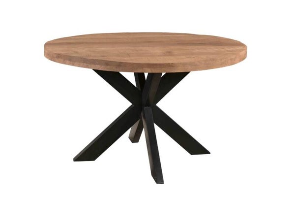 Ronde Eettafel 'Sturdy Round' – Mangohout & Zwart Staal | 140 cm