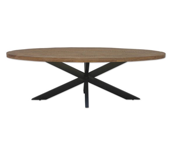 Ovale Eettafel 'Sturdy' – 180 cm | Naturel Mangohout & Zwart Staal
