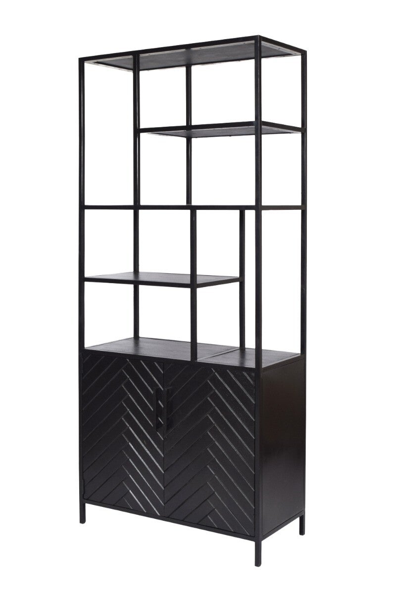 Opbergkast York 90 cm Zwart – Visgraat & Staal | Met Vakken