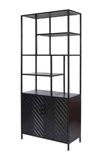 Opbergkast York 90 cm Zwart – Visgraat & Staal | Met Vakken