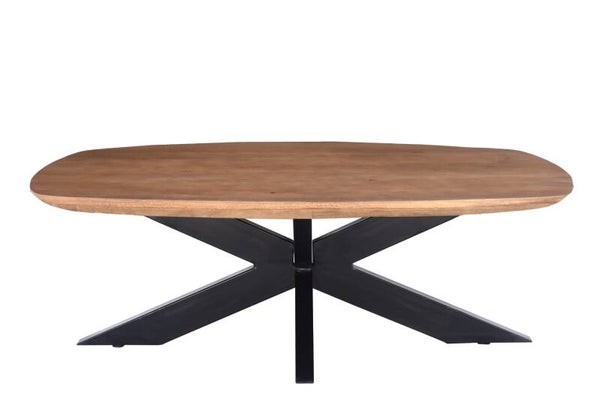 Deens Ovale Salontafel 'Jesper' – 120 cm | Naturel Mangohout & Zwart Staal