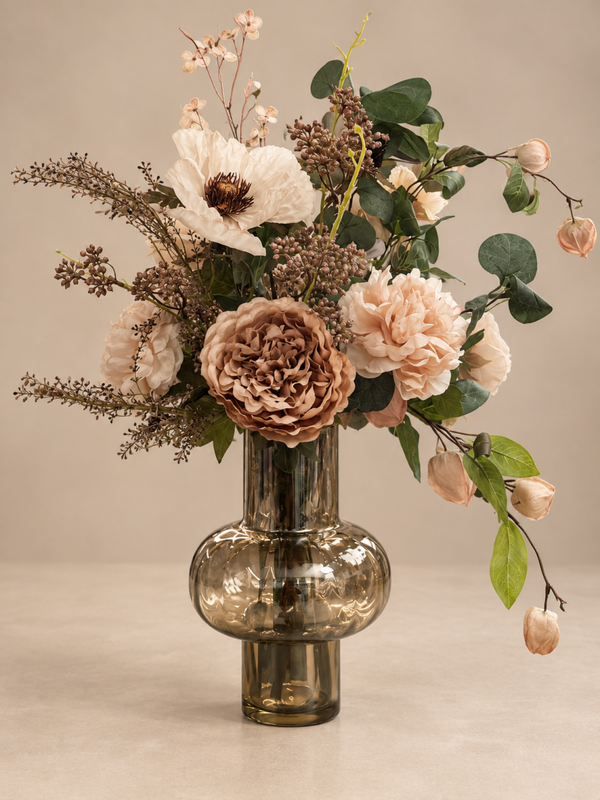 Zijden Bloemen Boeket ‘Beige Taupe’ | Inclusief Vaas | H 70cm