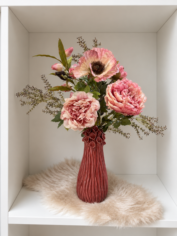 Zijden Bloemen Boeketje Inclusief Vaas ‘Burgundy’