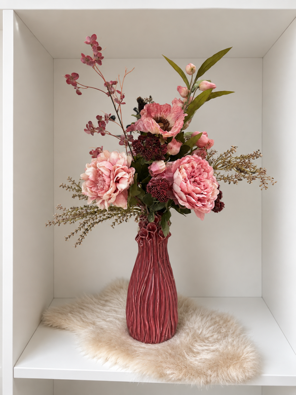 Zijden Bloemen Boeket Inclusief Vaas ‘Oud Roze Burgundy’