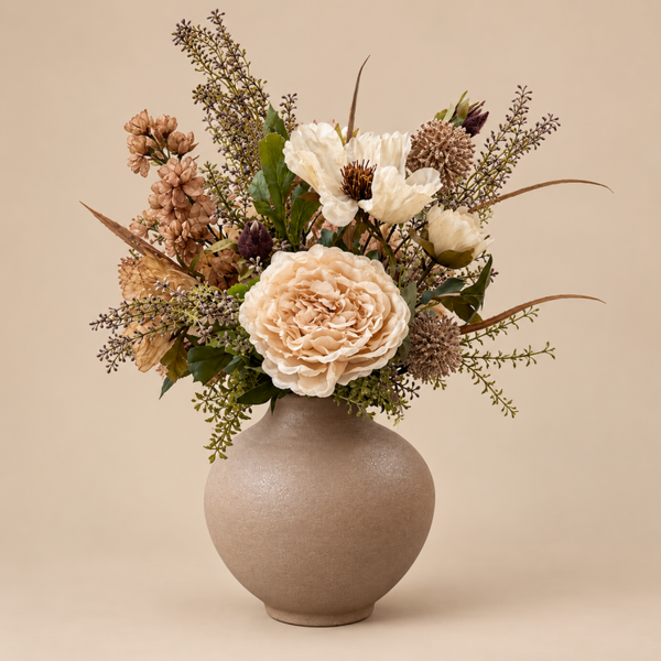 Zijden Bloemen Boeket ‘Naturel’ | Inclusief Taupe Vaas