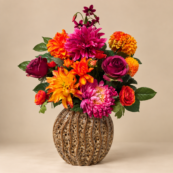 Vaas Inclusief Plat Zijden Bloemen Boeket ‘Happy Autumn’
