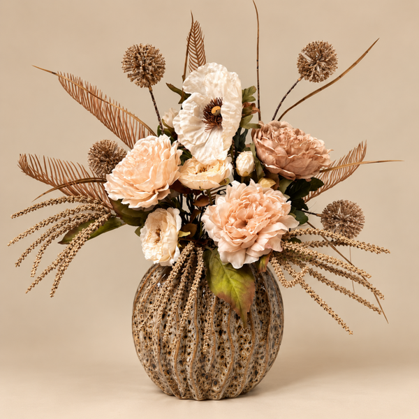 Ovale Vaas Met Plat Zijden Bloemen Boeket