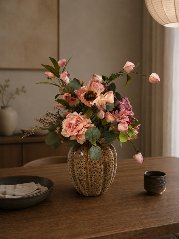 Zijden Bloemen Boeket ‘Oud Roze’ Inclusief Vaas