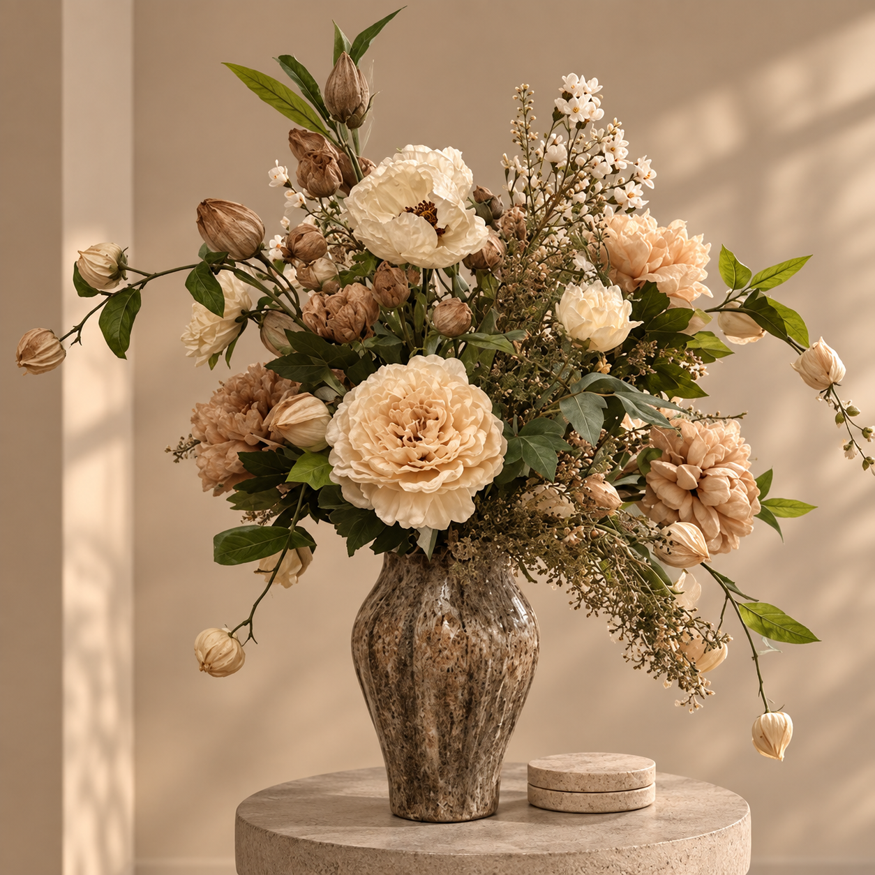 XL Zijden Bloemen Boeket ‘Naturel’ | Inclusief Vaas