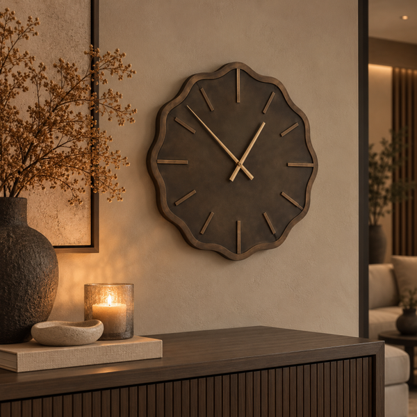 Wandklok Japandi Brons | ‘Floral’ | 60x60x3,5cm
