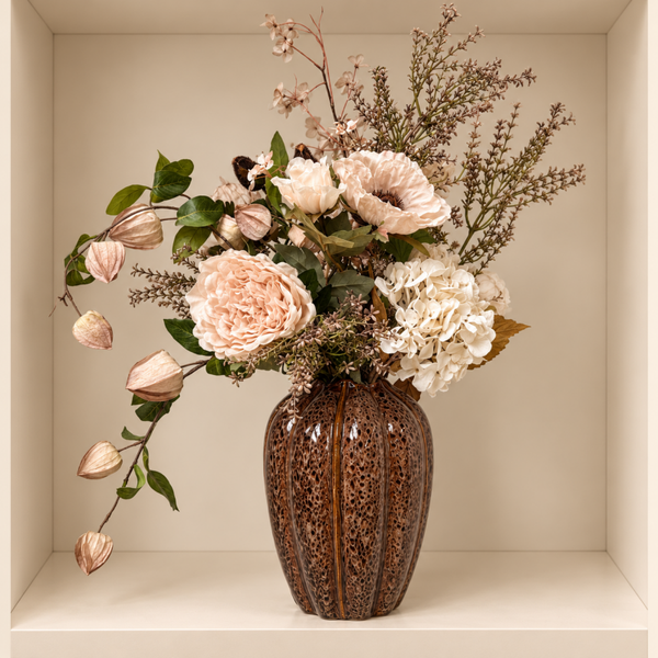 Zijden Bloemen Boeket ‘Beige’ Inclusief Vaas