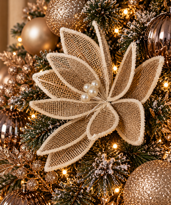 Kerst Kunstbloem ‘Kerstster’ | Jute Naturel | 30cm