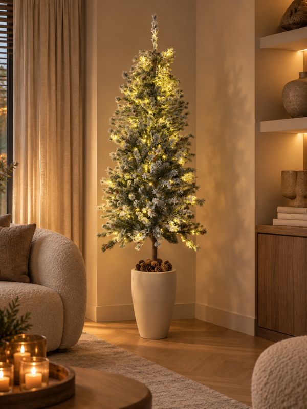 PRE ORDER Luxe Kunst Kerstboom Op Stam Inclusief Pot | Met LED Lampjes