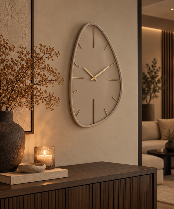 Organische Vorm Japandi Wandklok Beige | 46x71x3,5cm