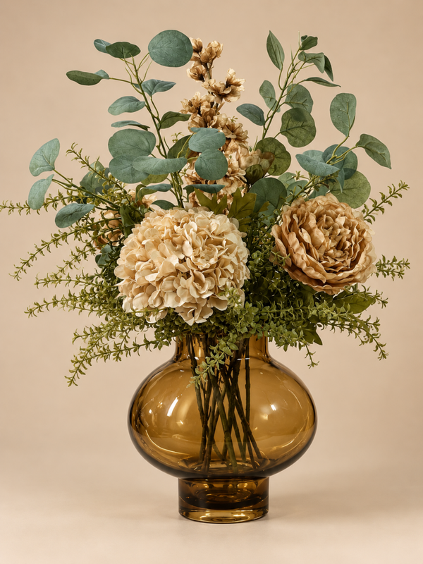 Zijden Bloemen Boeket ‘Nude’ | Inclusief Smoke Bruine Vaas